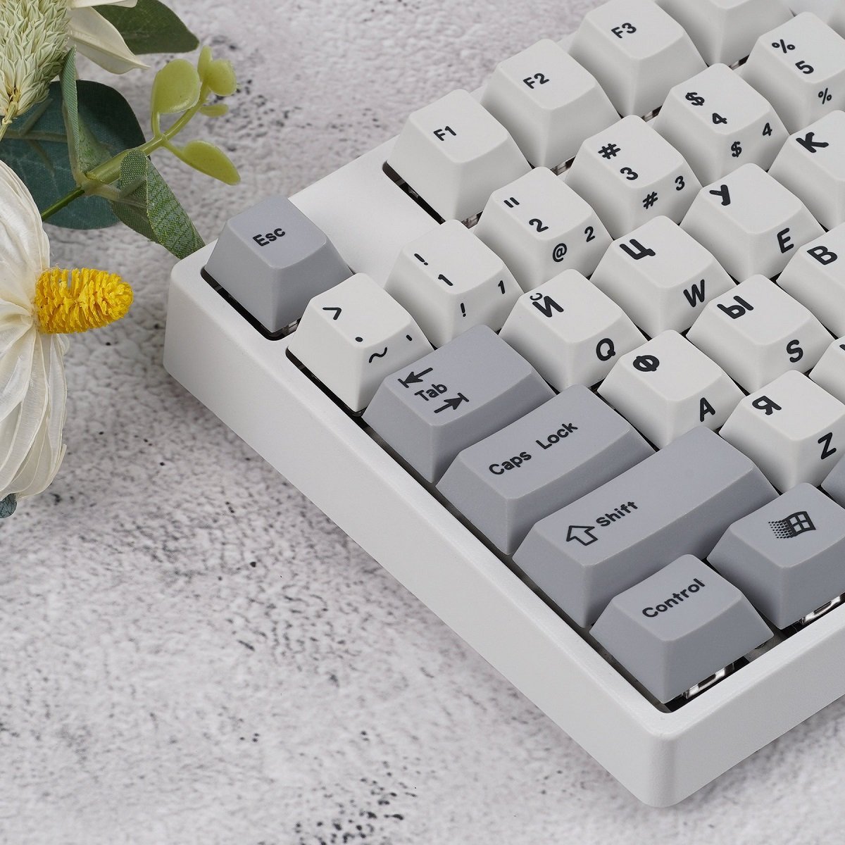 EnjoyPBT G81-SAV White & Gray Keycap Set Dye-Sub PBT - Divinikey