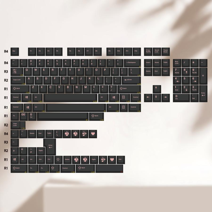 EnjoyPBT Pink on Black Keycap Set Doubleshot ABS - Divinikey