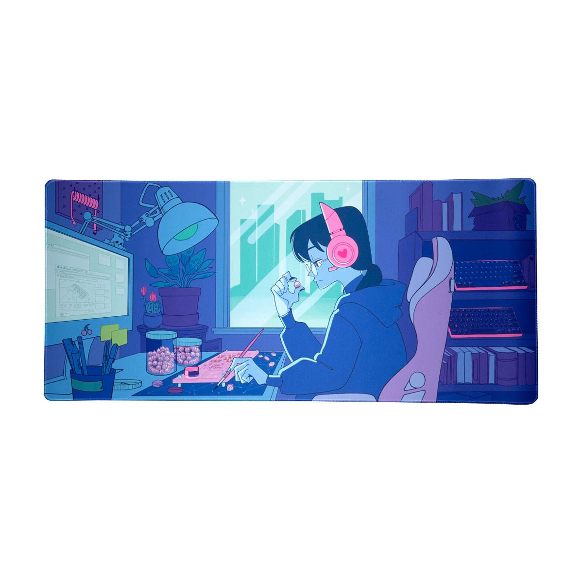 Lofi Switch Tuner Girl AM/PM Deskmat - Divinikey