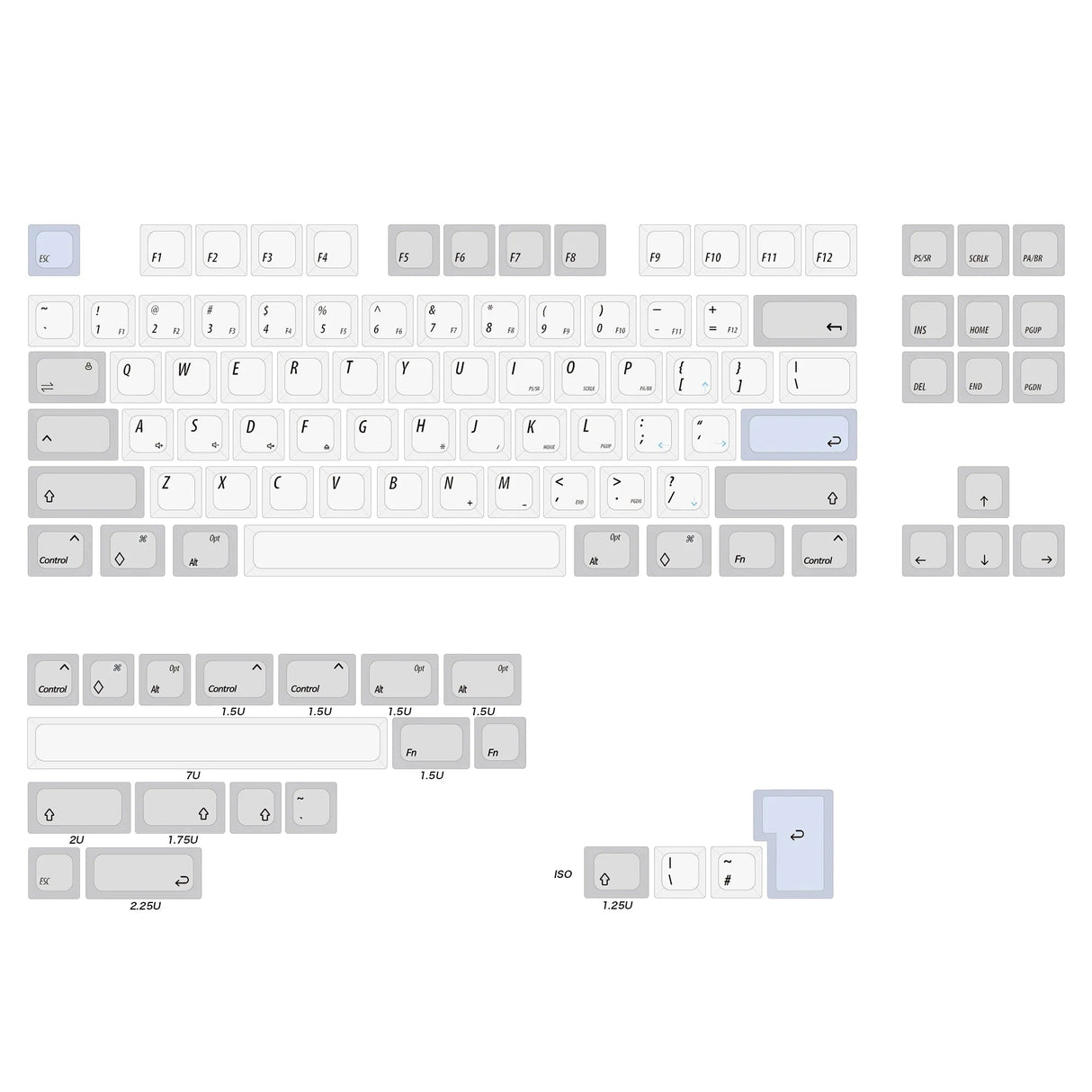 NP PBT Gray And Blue Keycap Set Dye-Sub PBT - Divinikey