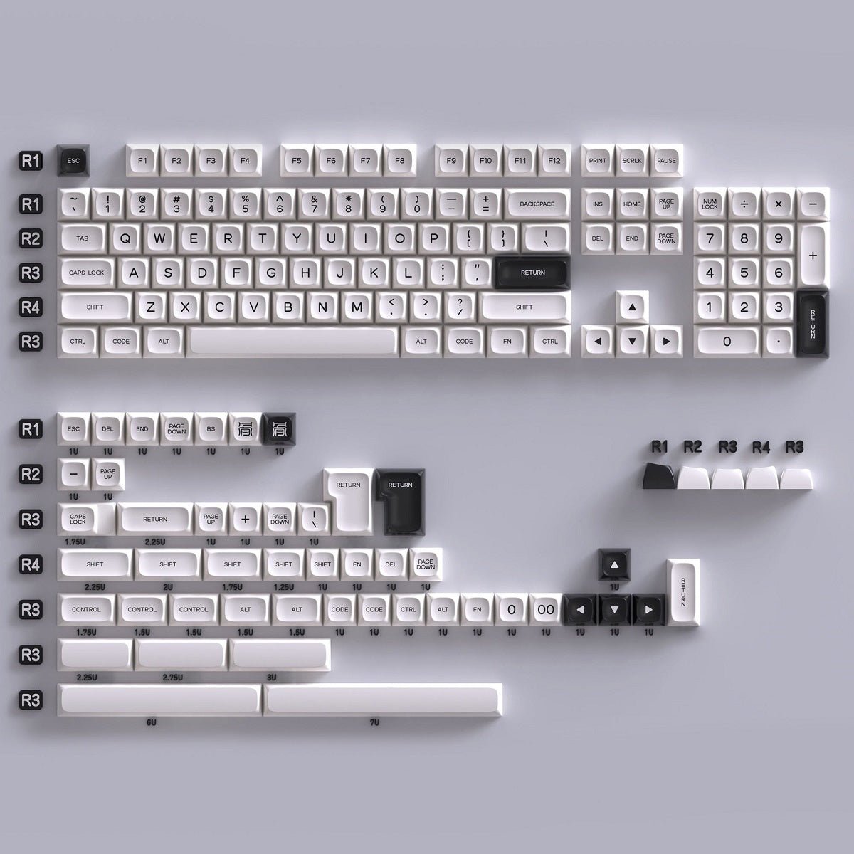 PGA Black and White Keycap Set Doubleshot ABS - Divinikey
