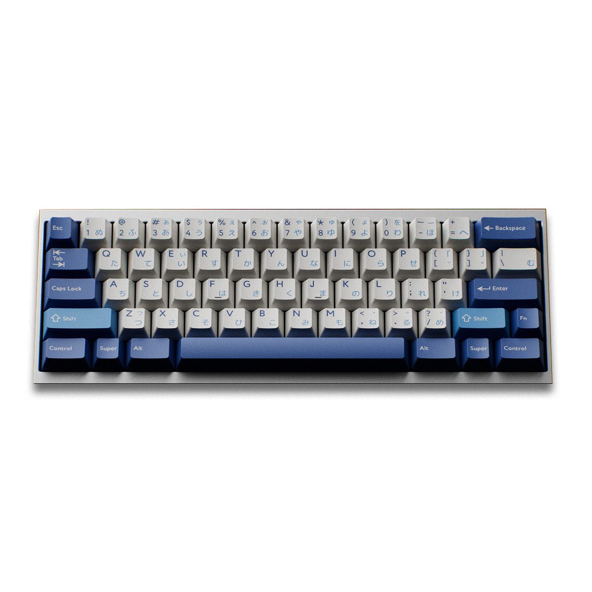 KBDfans TOFU60 3.0 60 percent mechanical keyboard in a blue and silver configuration, front view