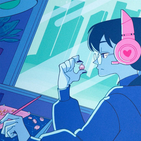 Lofi Switch Tuner Girl AM/PM Deskmat - Divinikey